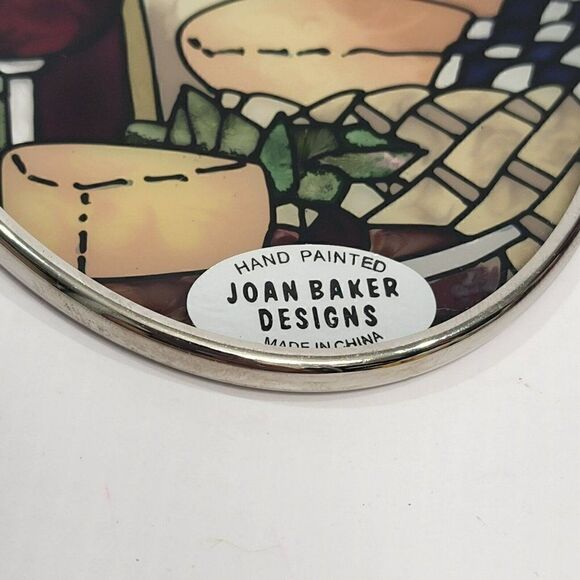 Joan Baker Designs Handpainted Glass Hanging Sun Catcher Wine & Cheese 4.5" x 3" - Picture 6 of 6